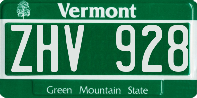 VT license plate ZHV928