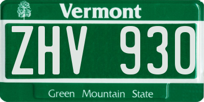 VT license plate ZHV930