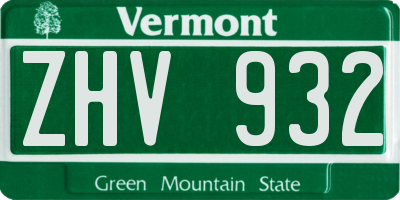 VT license plate ZHV932