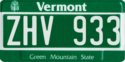 VT license plate ZHV933