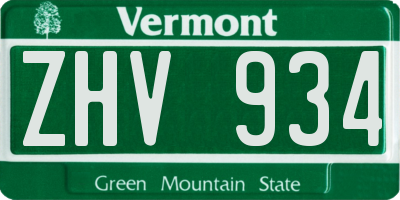 VT license plate ZHV934