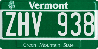 VT license plate ZHV938