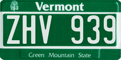 VT license plate ZHV939