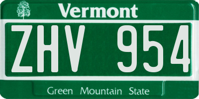 VT license plate ZHV954