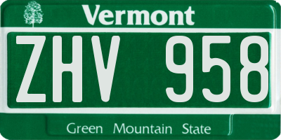 VT license plate ZHV958