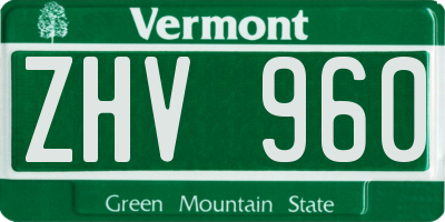 VT license plate ZHV960