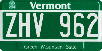 VT license plate ZHV962