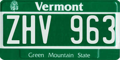 VT license plate ZHV963