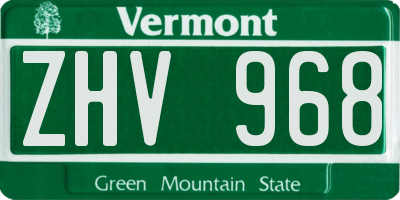 VT license plate ZHV968