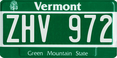 VT license plate ZHV972