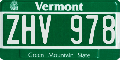 VT license plate ZHV978