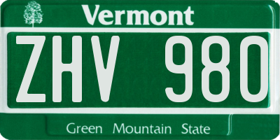 VT license plate ZHV980