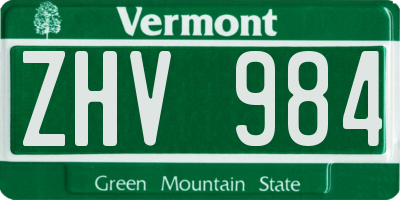 VT license plate ZHV984