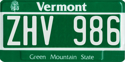 VT license plate ZHV986