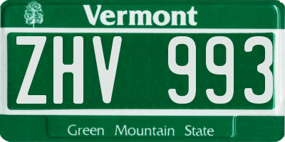VT license plate ZHV993