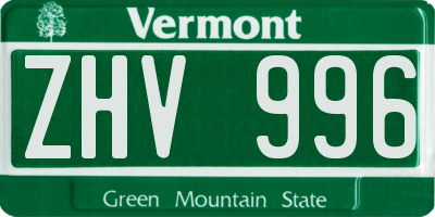 VT license plate ZHV996