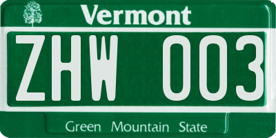 VT license plate ZHW003