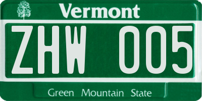VT license plate ZHW005