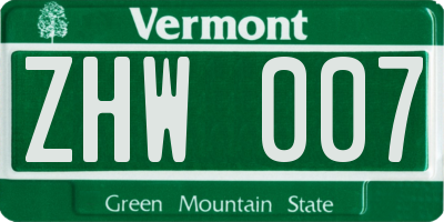 VT license plate ZHW007
