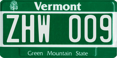 VT license plate ZHW009