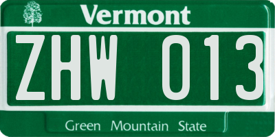 VT license plate ZHW013