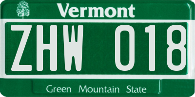 VT license plate ZHW018