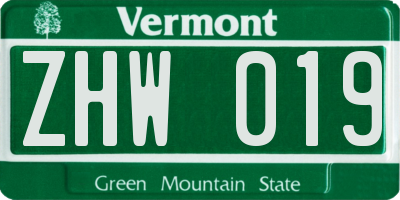 VT license plate ZHW019
