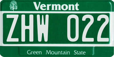 VT license plate ZHW022