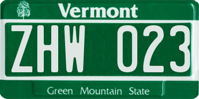 VT license plate ZHW023