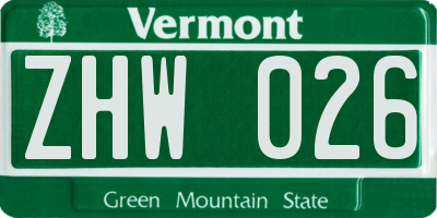 VT license plate ZHW026