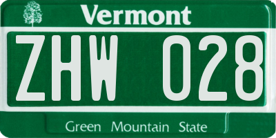 VT license plate ZHW028