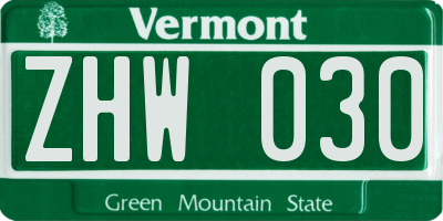 VT license plate ZHW030