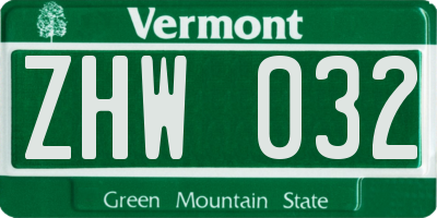 VT license plate ZHW032