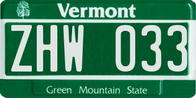 VT license plate ZHW033