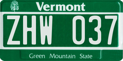 VT license plate ZHW037