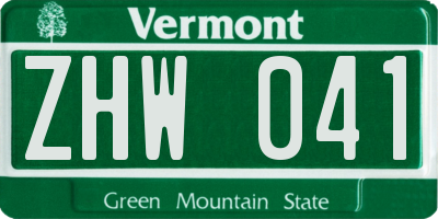 VT license plate ZHW041