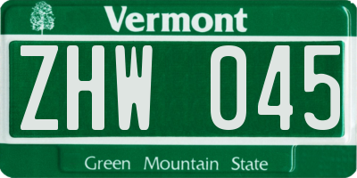 VT license plate ZHW045