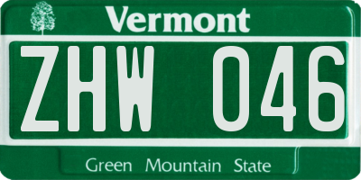 VT license plate ZHW046