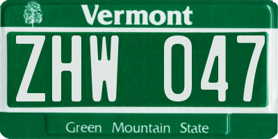 VT license plate ZHW047