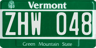 VT license plate ZHW048