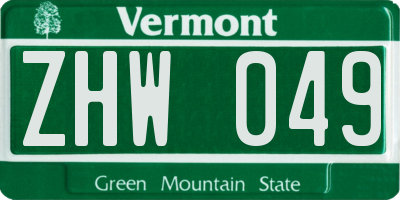 VT license plate ZHW049