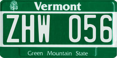 VT license plate ZHW056