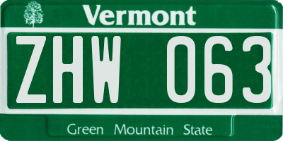 VT license plate ZHW063
