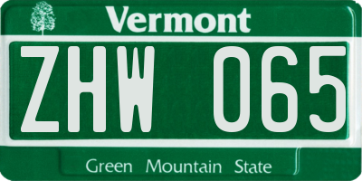 VT license plate ZHW065