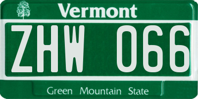 VT license plate ZHW066