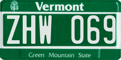 VT license plate ZHW069