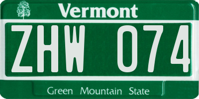VT license plate ZHW074