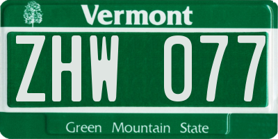 VT license plate ZHW077