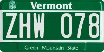 VT license plate ZHW078