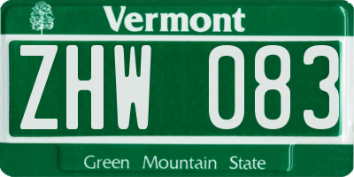 VT license plate ZHW083